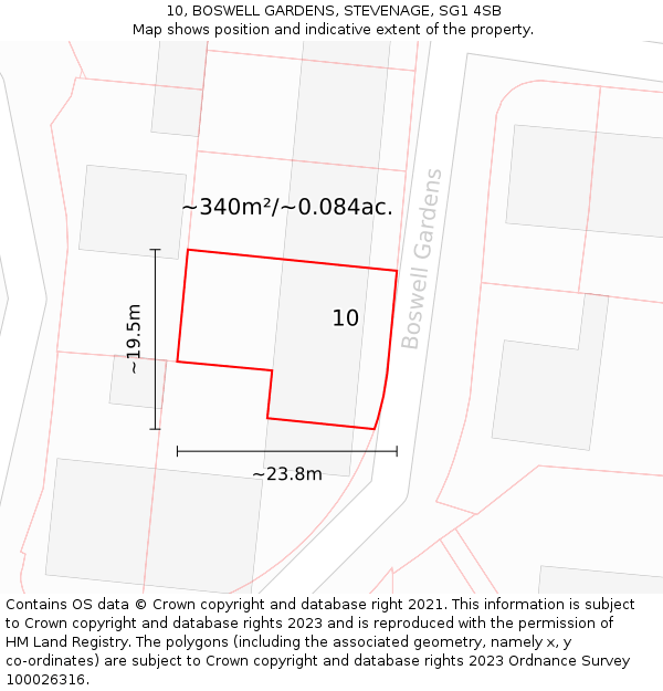 10, BOSWELL GARDENS, STEVENAGE, SG1 4SB: Plot and title map