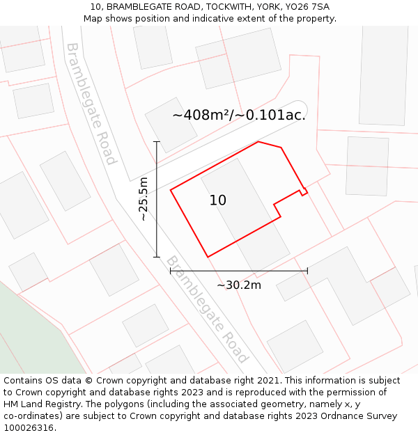 10, BRAMBLEGATE ROAD, TOCKWITH, YORK, YO26 7SA: Plot and title map