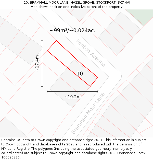 10, BRAMHALL MOOR LANE, HAZEL GROVE, STOCKPORT, SK7 4AJ: Plot and title map