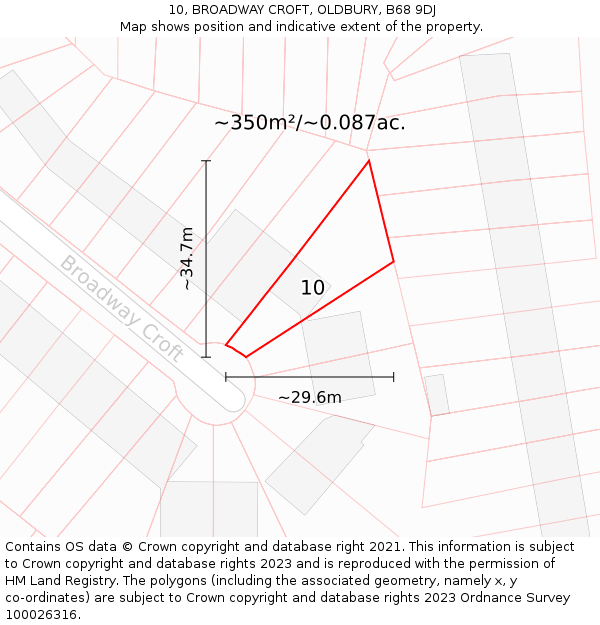 10, BROADWAY CROFT, OLDBURY, B68 9DJ: Plot and title map