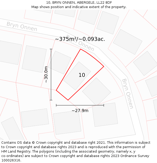 10, BRYN ONNEN, ABERGELE, LL22 8DF: Plot and title map