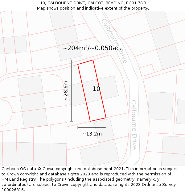 10, CALBOURNE DRIVE, CALCOT, READING, RG31 7DB: Plot and title map