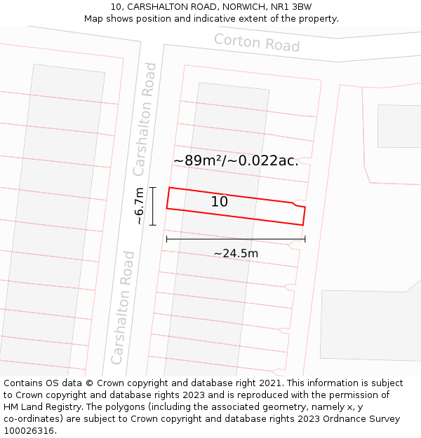 10, CARSHALTON ROAD, NORWICH, NR1 3BW: Plot and title map
