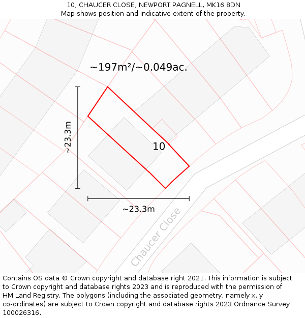 10, CHAUCER CLOSE, NEWPORT PAGNELL, MK16 8DN: Plot and title map