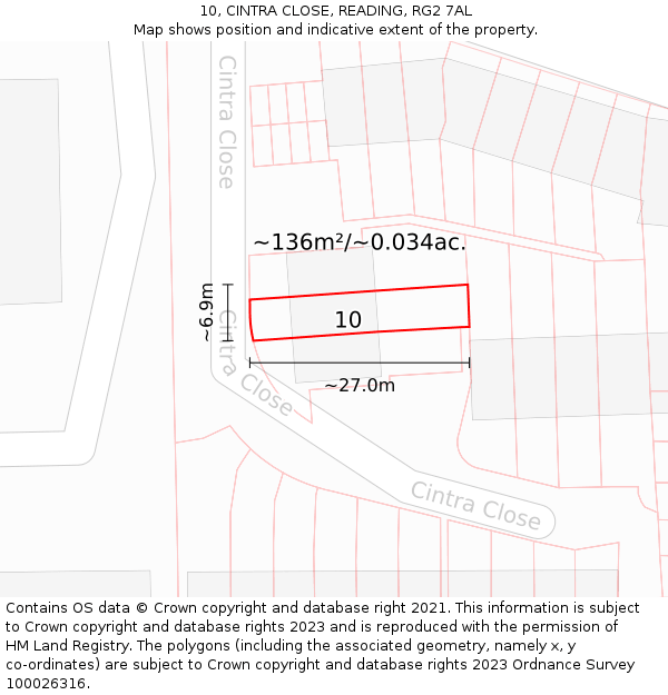 10, CINTRA CLOSE, READING, RG2 7AL: Plot and title map