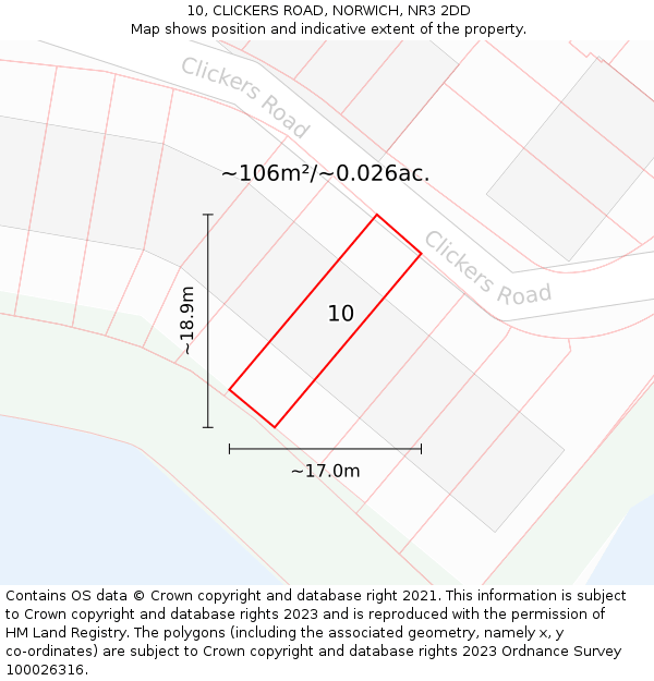 10, CLICKERS ROAD, NORWICH, NR3 2DD: Plot and title map