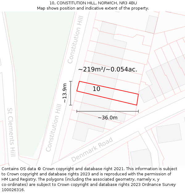 10, CONSTITUTION HILL, NORWICH, NR3 4BU: Plot and title map