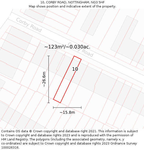 10, CORBY ROAD, NOTTINGHAM, NG3 5HF: Plot and title map