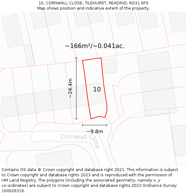 10, CORNWALL CLOSE, TILEHURST, READING, RG31 6FS: Plot and title map