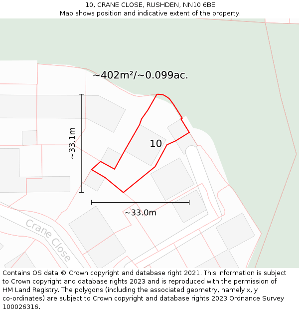 10, CRANE CLOSE, RUSHDEN, NN10 6BE: Plot and title map