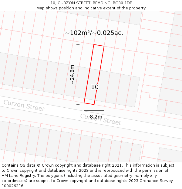 10, CURZON STREET, READING, RG30 1DB: Plot and title map