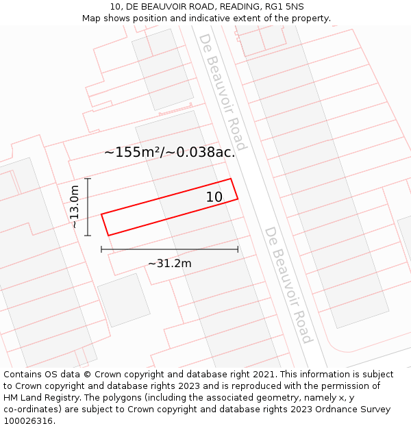 10, DE BEAUVOIR ROAD, READING, RG1 5NS: Plot and title map