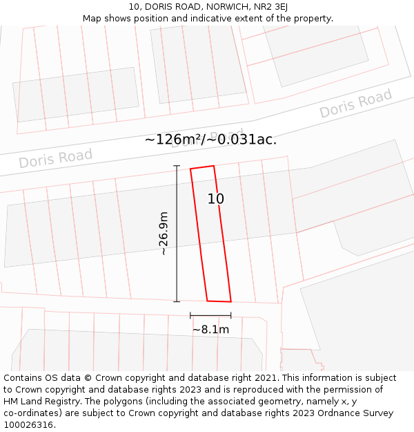 10, DORIS ROAD, NORWICH, NR2 3EJ: Plot and title map