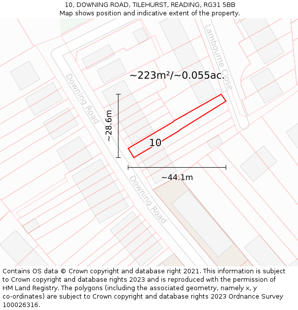 10, DOWNING ROAD, TILEHURST, READING, RG31 5BB: Plot and title map