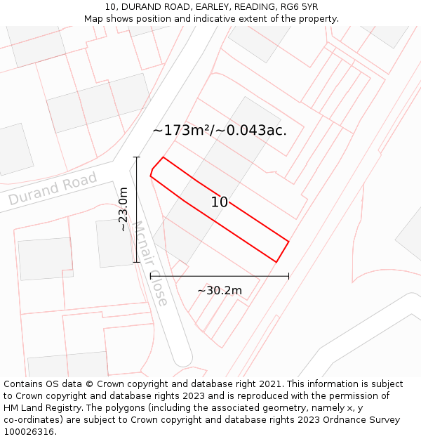 10, DURAND ROAD, EARLEY, READING, RG6 5YR: Plot and title map