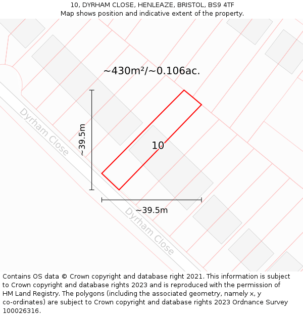 10, DYRHAM CLOSE, HENLEAZE, BRISTOL, BS9 4TF: Plot and title map