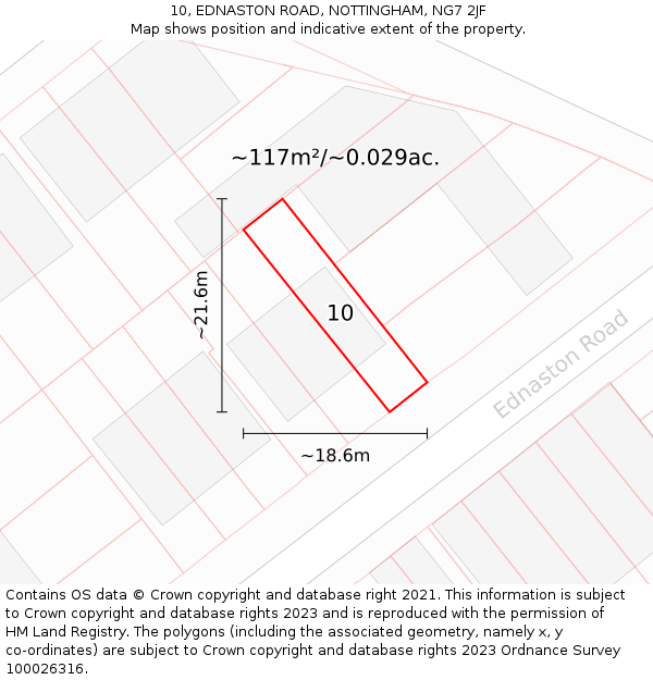 10, EDNASTON ROAD, NOTTINGHAM, NG7 2JF: Plot and title map