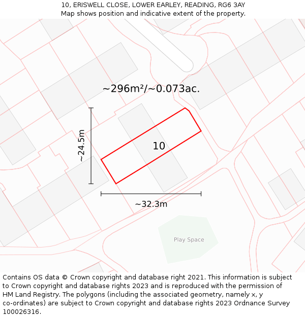 10, ERISWELL CLOSE, LOWER EARLEY, READING, RG6 3AY: Plot and title map