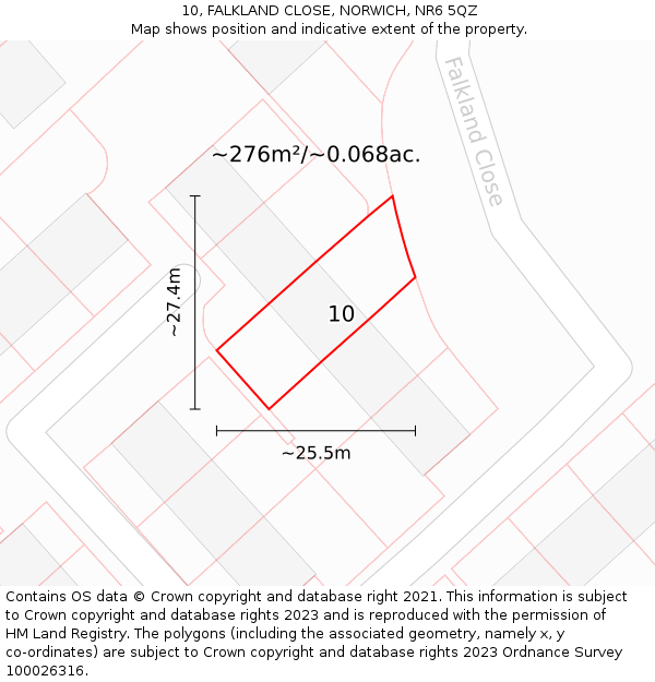 10, FALKLAND CLOSE, NORWICH, NR6 5QZ: Plot and title map