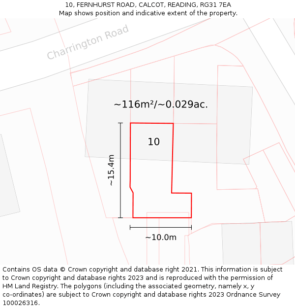 10, FERNHURST ROAD, CALCOT, READING, RG31 7EA: Plot and title map