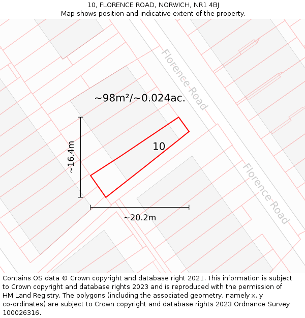 10, FLORENCE ROAD, NORWICH, NR1 4BJ: Plot and title map