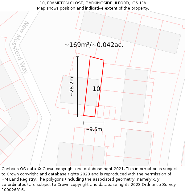 10, FRAMPTON CLOSE, BARKINGSIDE, ILFORD, IG6 1FA: Plot and title map