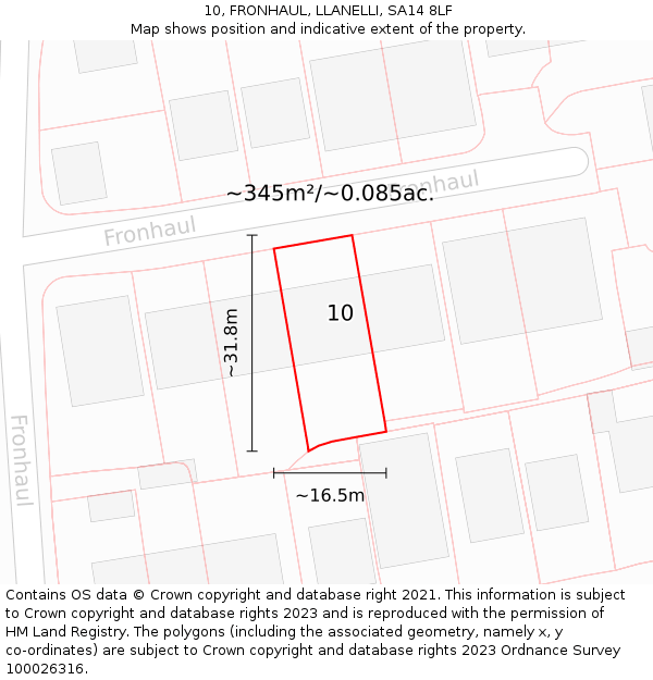 10, FRONHAUL, LLANELLI, SA14 8LF: Plot and title map