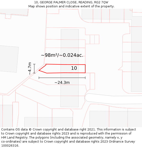 10, GEORGE PALMER CLOSE, READING, RG2 7QW: Plot and title map