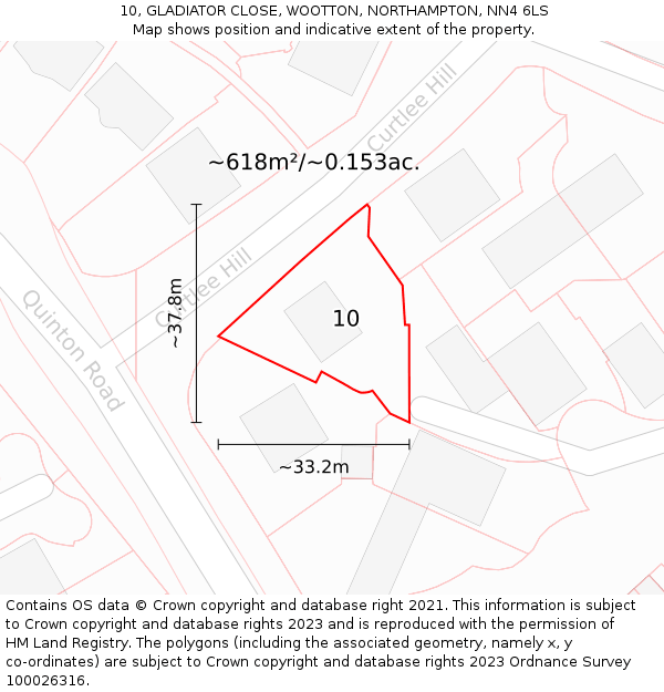 10, GLADIATOR CLOSE, WOOTTON, NORTHAMPTON, NN4 6LS: Plot and title map
