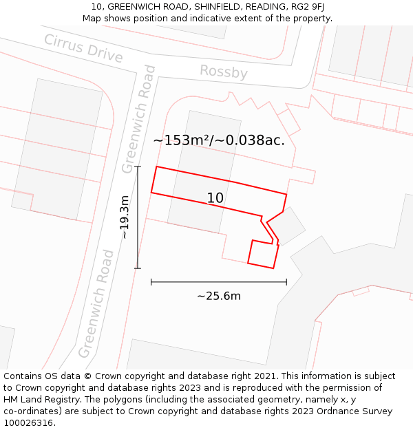 10, GREENWICH ROAD, SHINFIELD, READING, RG2 9FJ: Plot and title map