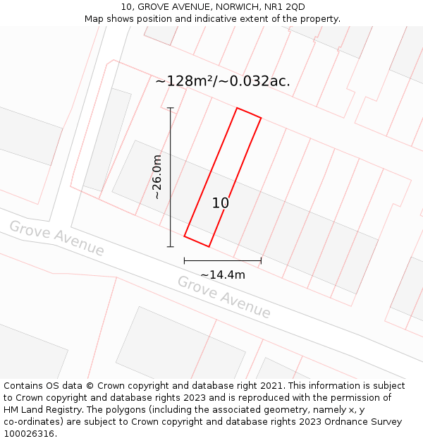 10, GROVE AVENUE, NORWICH, NR1 2QD: Plot and title map