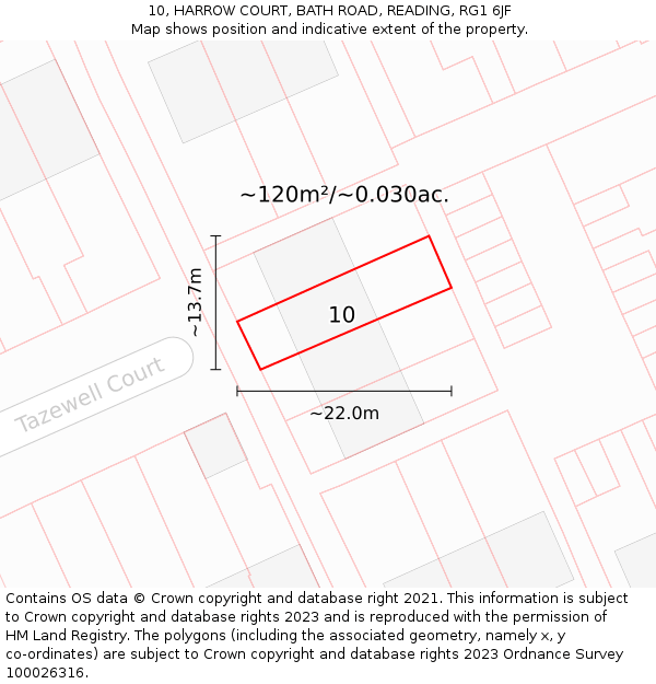 10, HARROW COURT, BATH ROAD, READING, RG1 6JF: Plot and title map