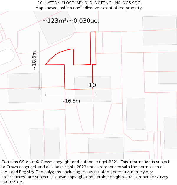 10, HATTON CLOSE, ARNOLD, NOTTINGHAM, NG5 9QG: Plot and title map