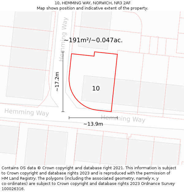 10, HEMMING WAY, NORWICH, NR3 2AF: Plot and title map