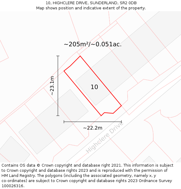 10, HIGHCLERE DRIVE, SUNDERLAND, SR2 0DB: Plot and title map