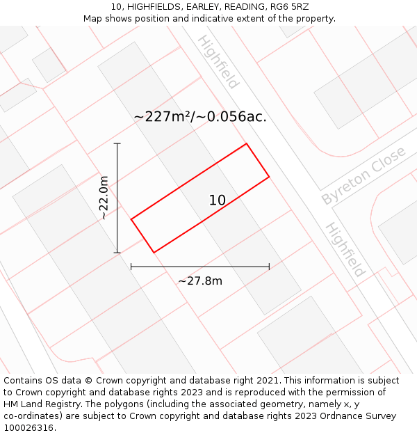 10, HIGHFIELDS, EARLEY, READING, RG6 5RZ: Plot and title map