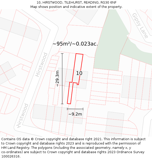 10, HIRSTWOOD, TILEHURST, READING, RG30 6NF: Plot and title map
