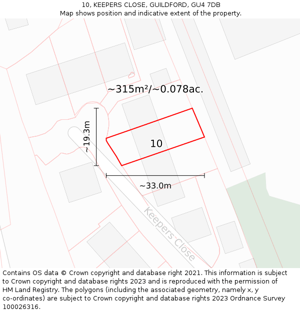 10, KEEPERS CLOSE, GUILDFORD, GU4 7DB: Plot and title map