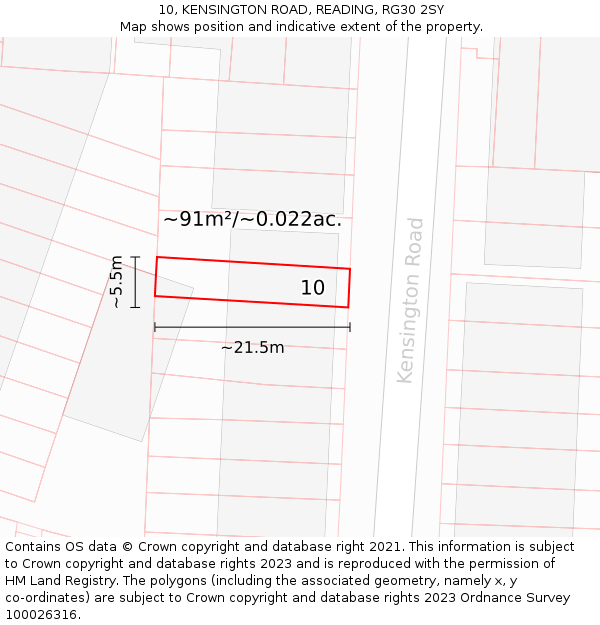 10, KENSINGTON ROAD, READING, RG30 2SY: Plot and title map