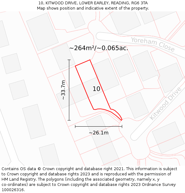 10, KITWOOD DRIVE, LOWER EARLEY, READING, RG6 3TA: Plot and title map