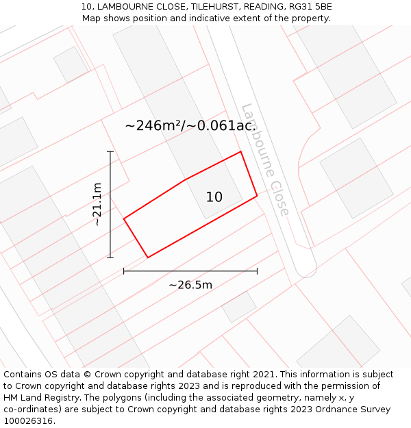 10, LAMBOURNE CLOSE, TILEHURST, READING, RG31 5BE: Plot and title map