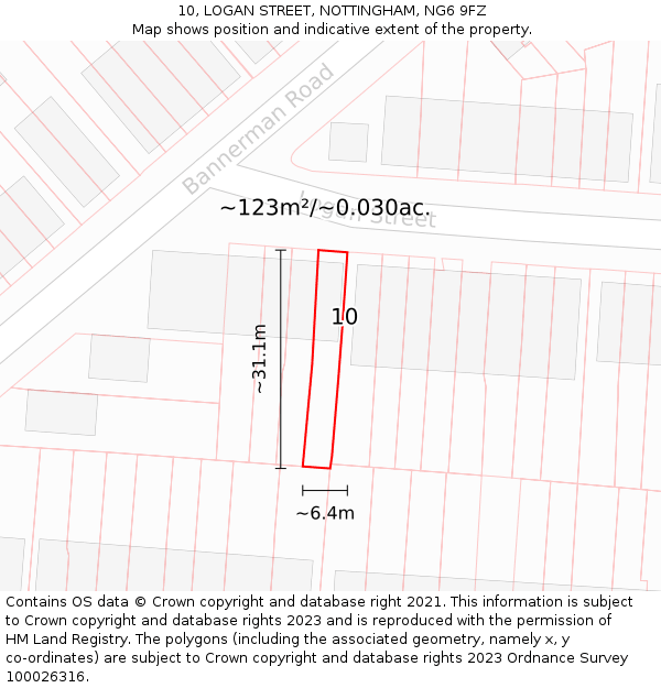 10, LOGAN STREET, NOTTINGHAM, NG6 9FZ: Plot and title map