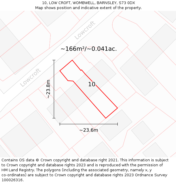 10, LOW CROFT, WOMBWELL, BARNSLEY, S73 0DX: Plot and title map