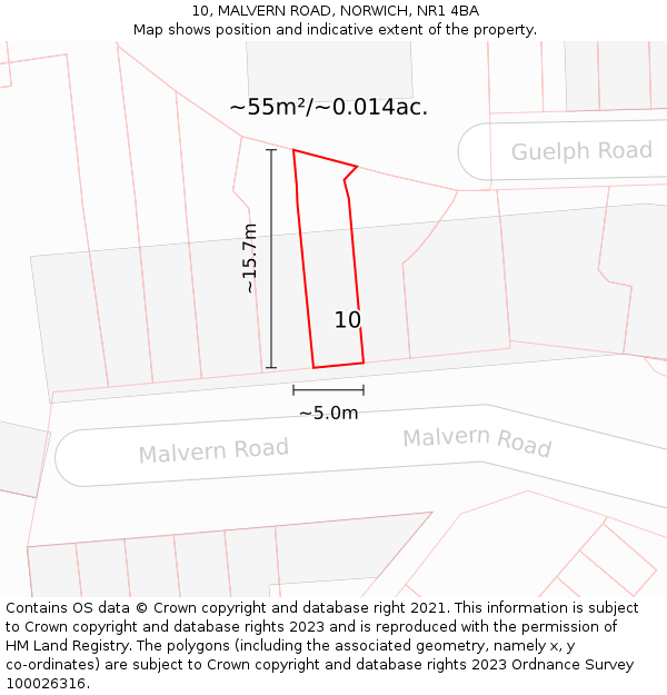 10, MALVERN ROAD, NORWICH, NR1 4BA: Plot and title map