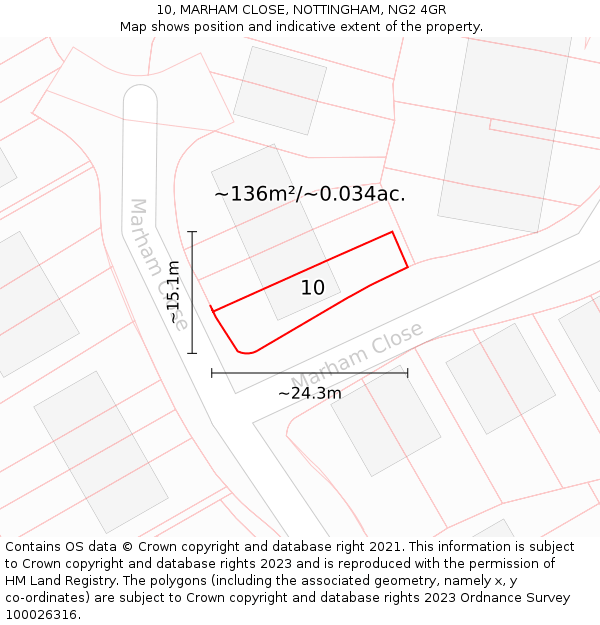 10, MARHAM CLOSE, NOTTINGHAM, NG2 4GR: Plot and title map