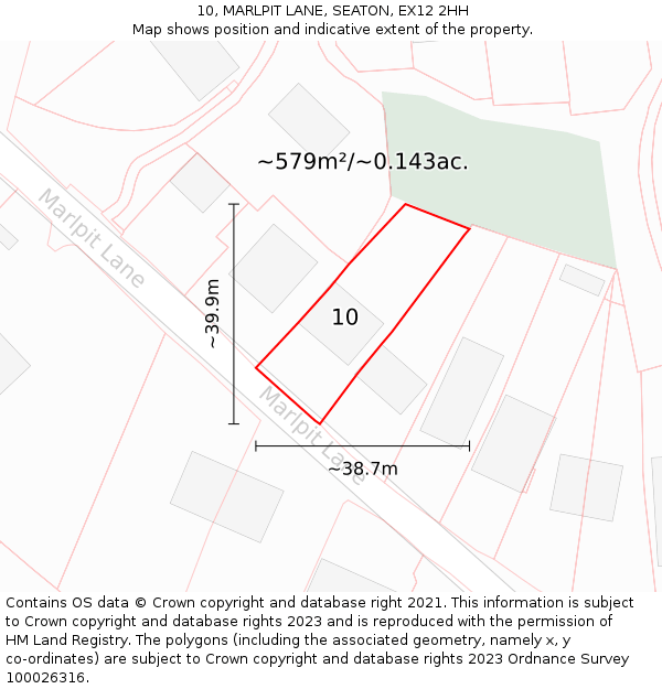 10, MARLPIT LANE, SEATON, EX12 2HH: Plot and title map