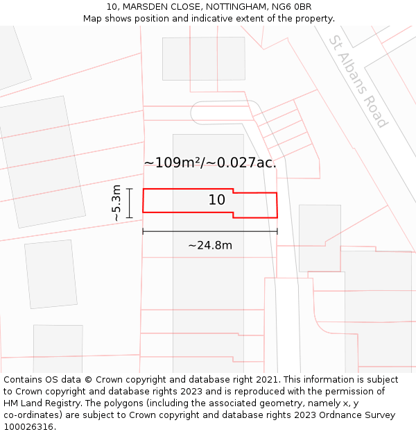 10, MARSDEN CLOSE, NOTTINGHAM, NG6 0BR: Plot and title map