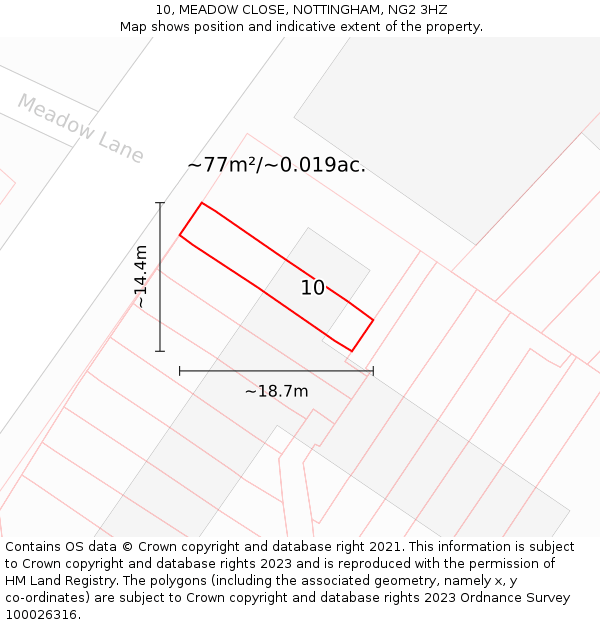 10, MEADOW CLOSE, NOTTINGHAM, NG2 3HZ: Plot and title map