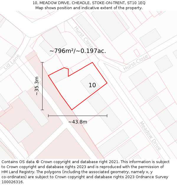 10, MEADOW DRIVE, CHEADLE, STOKE-ON-TRENT, ST10 1EQ: Plot and title map