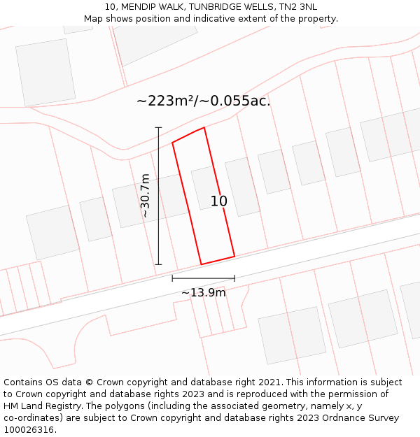 10, MENDIP WALK, TUNBRIDGE WELLS, TN2 3NL: Plot and title map